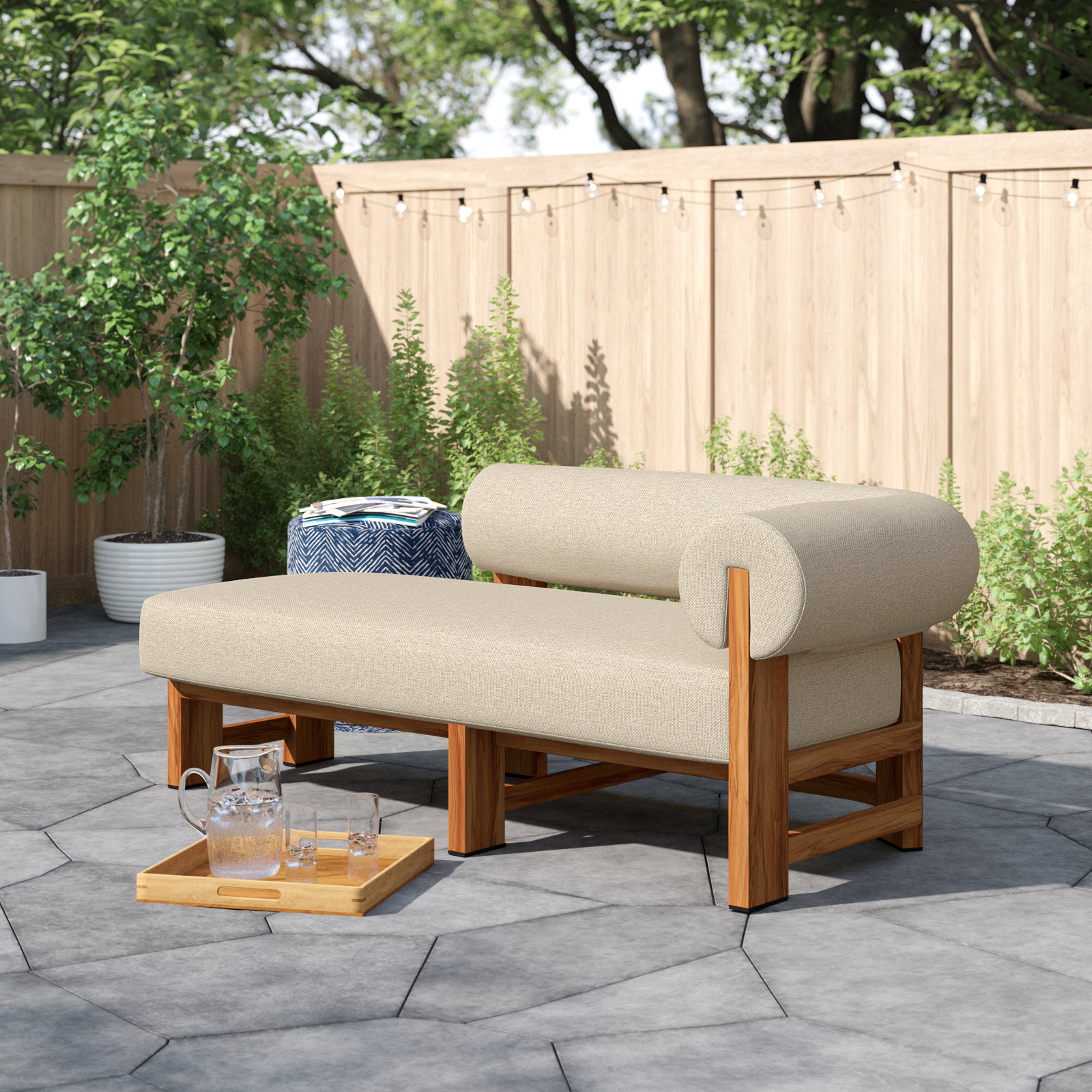 Principato 33.5'' Outdoor Teak Chaise Lounge