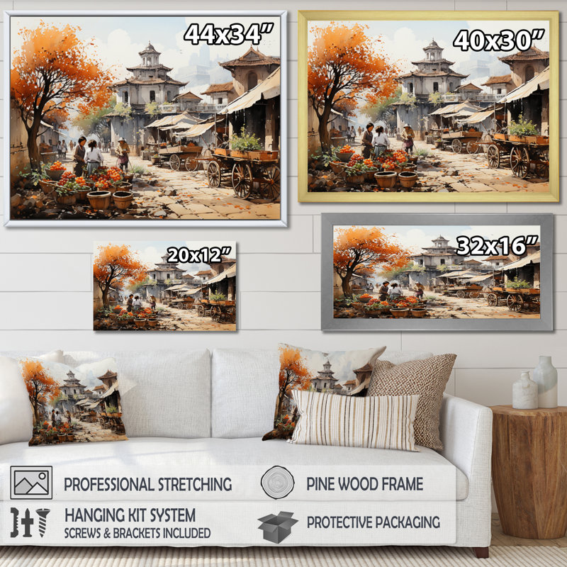 Vietnamese Countryside Market II On Canvas Print, Black Floater Framed, 12" H x 20" W