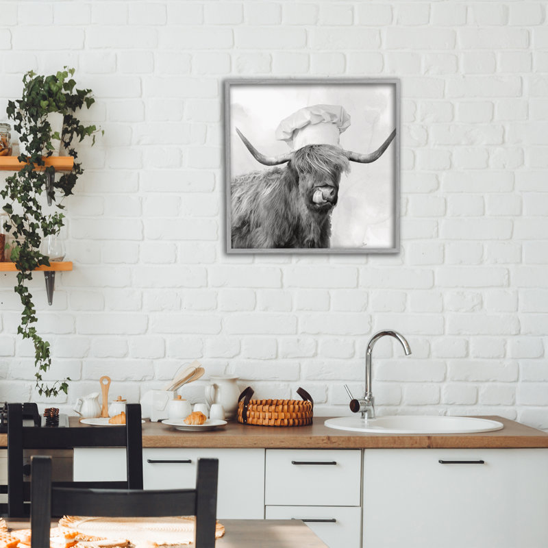Kitchen Chef Cattle Framed Giclee, design by Nan, 17" H x 17" W, Farmhouse Gray Framed Giclee