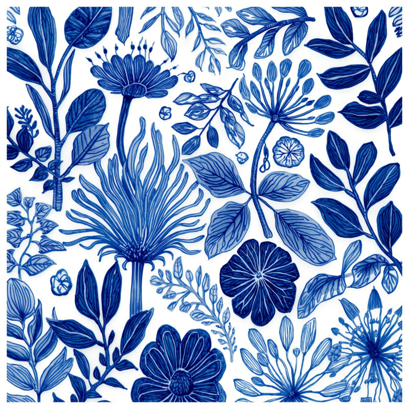 Housses de couette bleues à motif botanique, Très grand lit