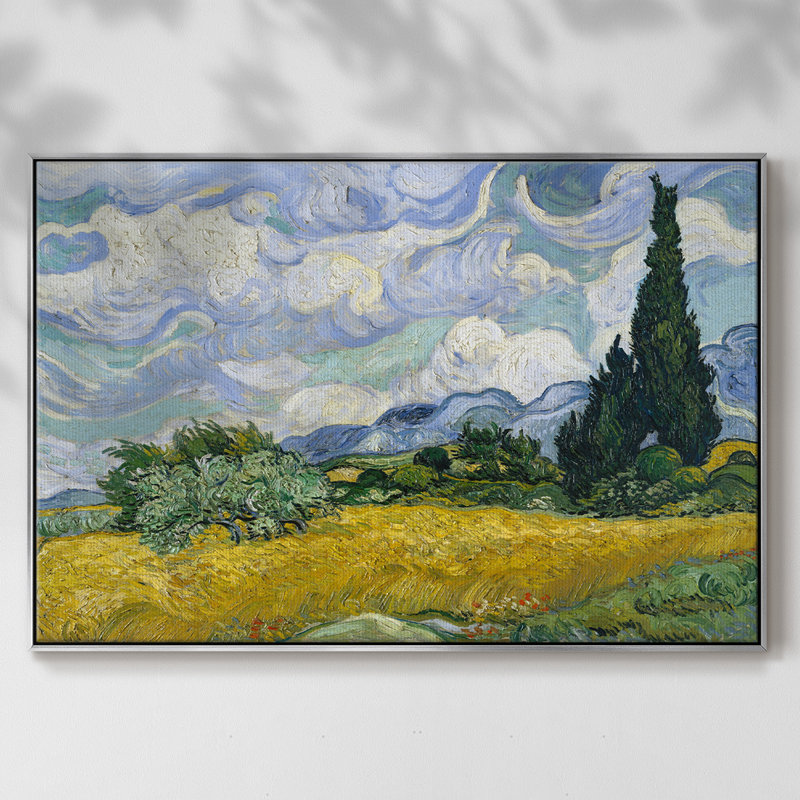 Champ de blé avec cyprès, Argent, H 27 po x l 41 po x P 2 po