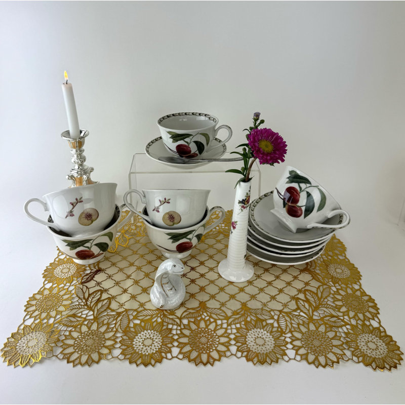 Victoria Bella, ensemble de 6 tasses à café en porcelaine tendre fine et soucoupes dans le motif de fruits Hookers prune