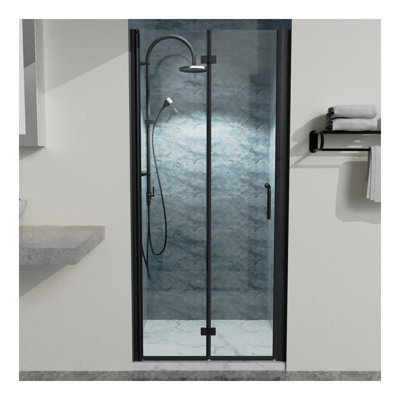 34 to 35-3/8 in. W x 72 in. H Bi-Fold Semi-Frameless Shower Doors in Matte Black with Clear Glass