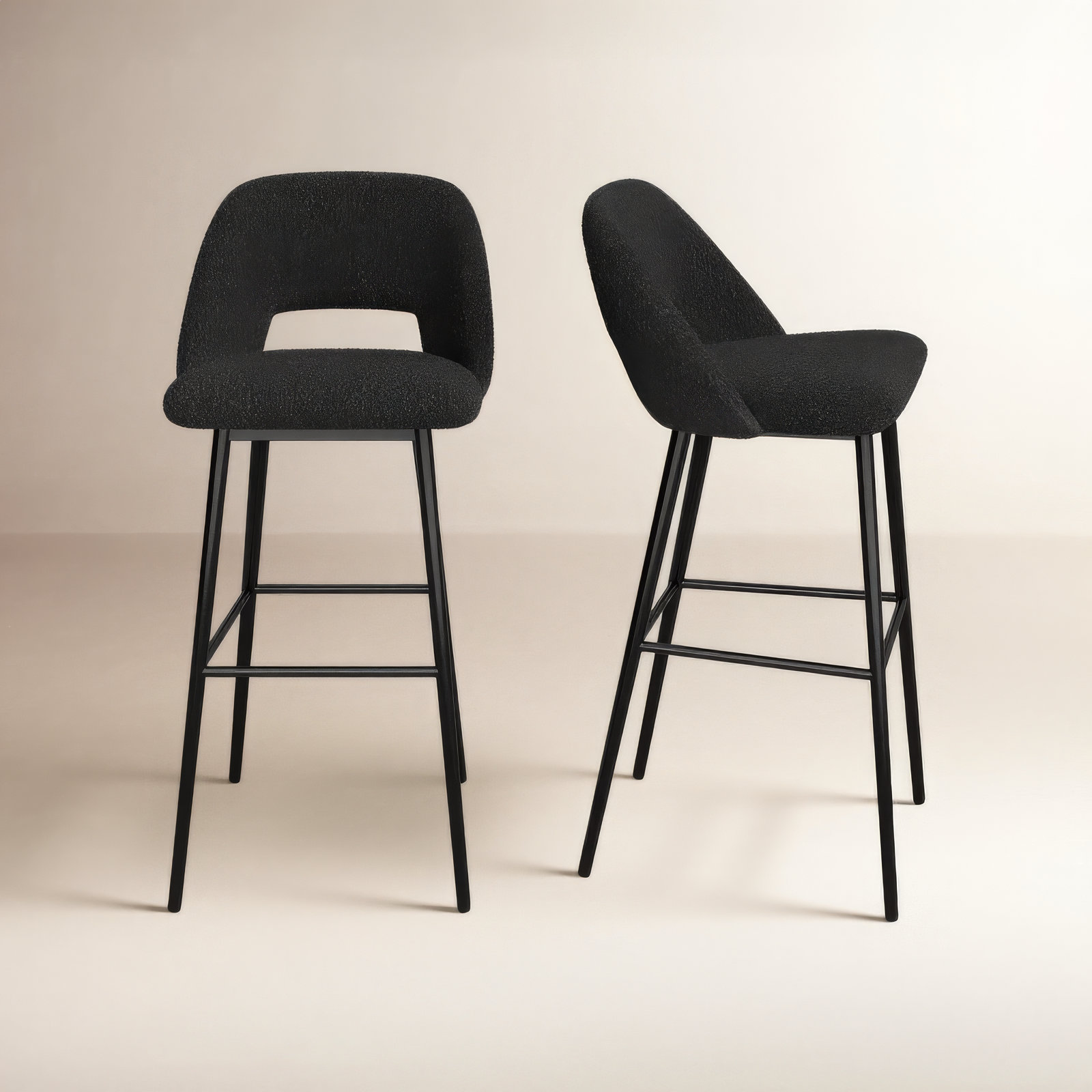Valdez Boucle Bar & Counter Stool, Bar Stool (29” Seat Height), Black Boucle