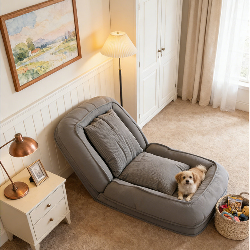 Lit rembourré pour chien avec 5 positions réglables, Gris, H 10,24 po x l 69,29 po x P 37,4 po