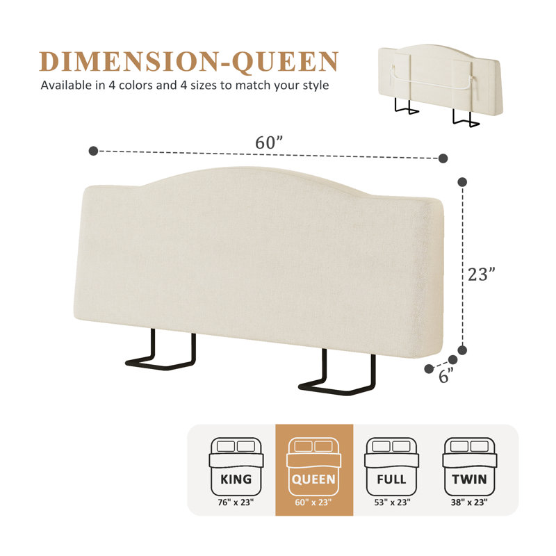 Upholstered Linen Headboard with Adjustable Height, Ergonomic Wedge Backrest for 6"-15" Mattress, No Assembly Required - Queen, Beige