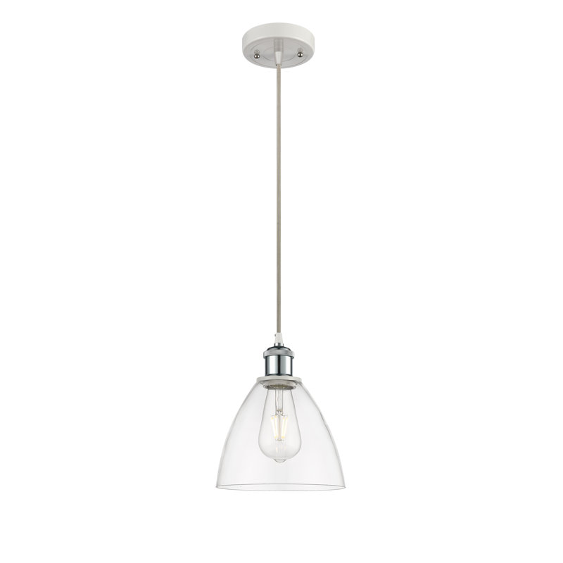 Haruka 1 - Light Single Pendant, Clear, 11.25" H x 7.5" W x 7.5" D, White/Polished Chrome