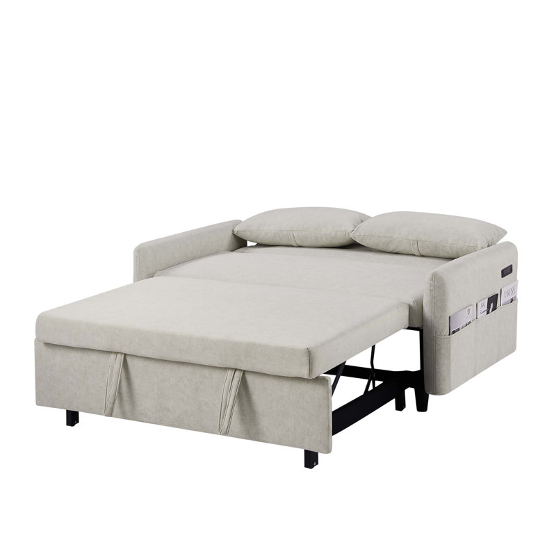 Pull-Out 2-Seater Sofa Bed With Adjustable Backrest And Multiple Convenient Features, Beige