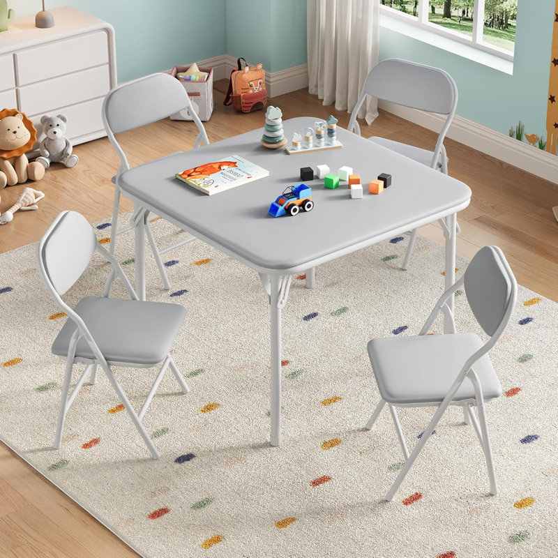 Kids Square Table and Chair Set, Gray/White