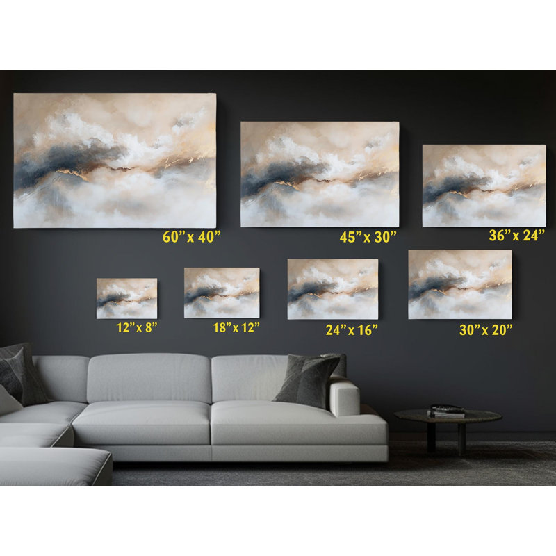 Reproduction d'art abstrait abstrait sur toile de ciel éthéré avec nuages tourbillonnants gris or, H 40 po x l 60 po