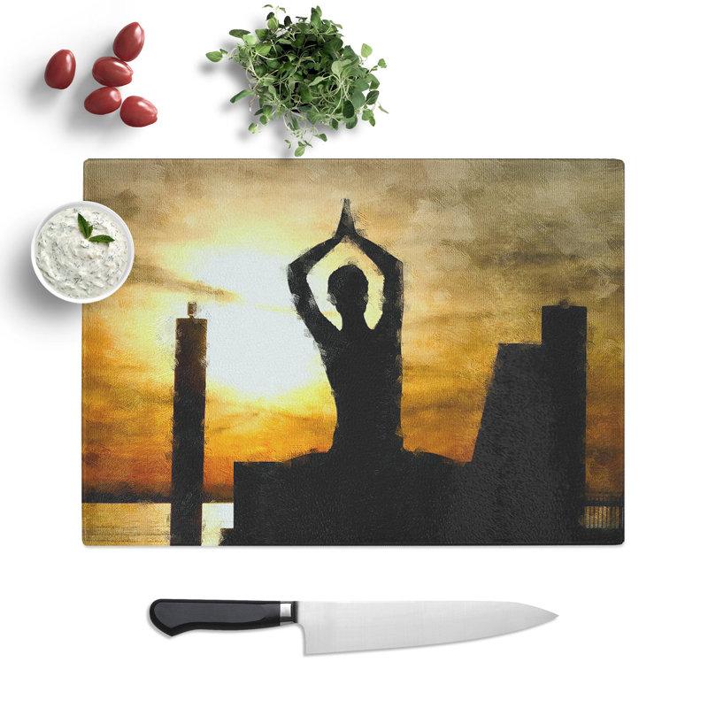 Yoga Meditation Painting Chopping Board, 0.4cm H x 28.5cm W x 39cm L