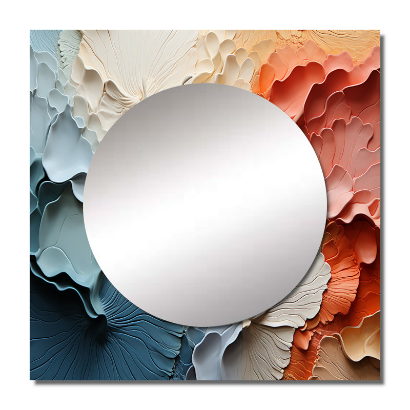 Angelynna - Grand miroir mural carré abstrait beige et orange, 23 po x 23 po