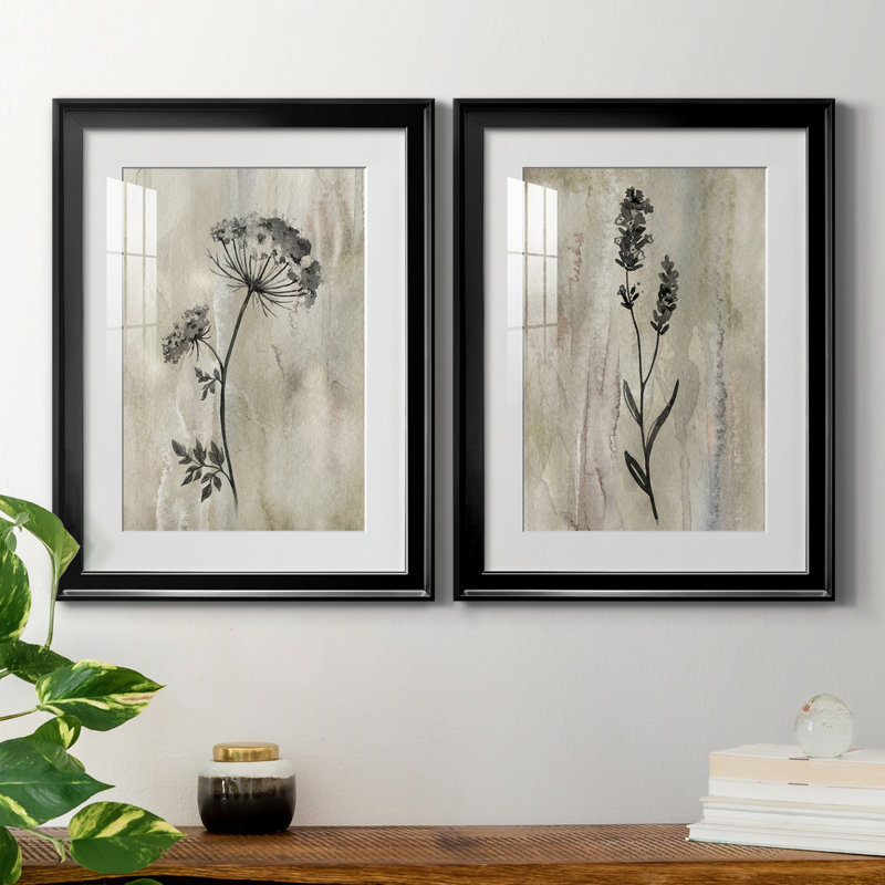 «Sumi-e Silhouette I», ensemble de 2 reproductions d'art, Impression encadrée, H 18,5 po x l 49 po, Noir