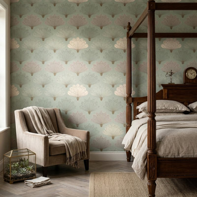 Ginkgo Wallpaper Sage Green Retro Wall Mural