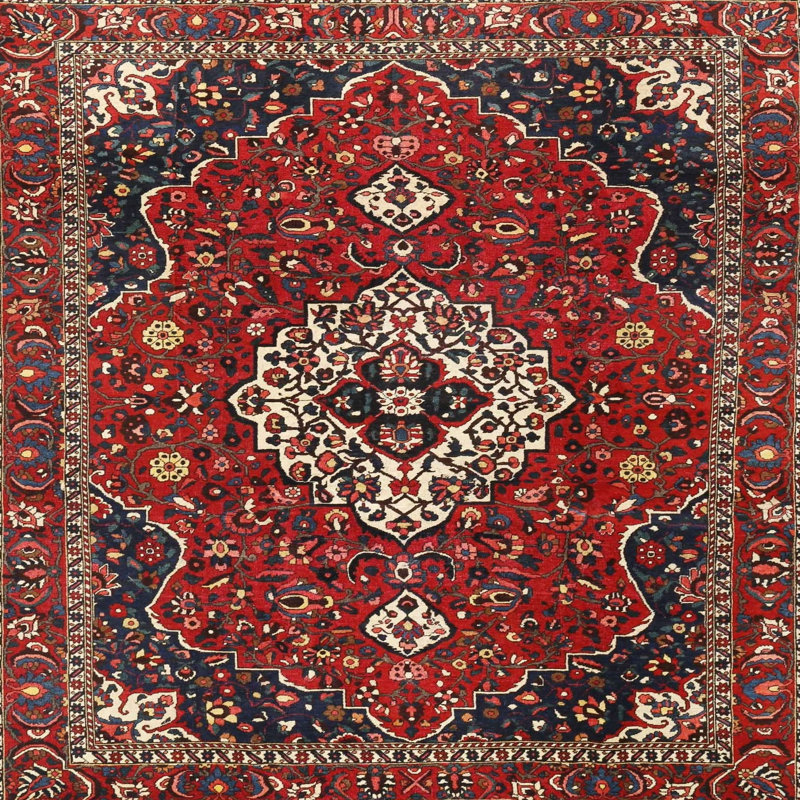 Tapis traditionnel rouge / noir, Rond 5 pi