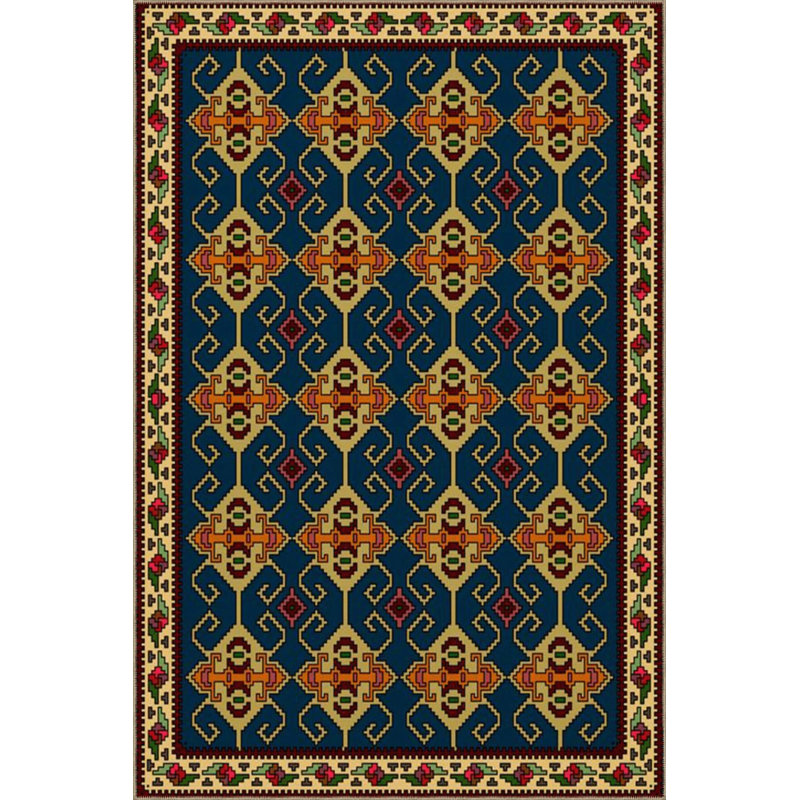Tapis décoratif à motifs bleus, Rond 3 pi 4 po