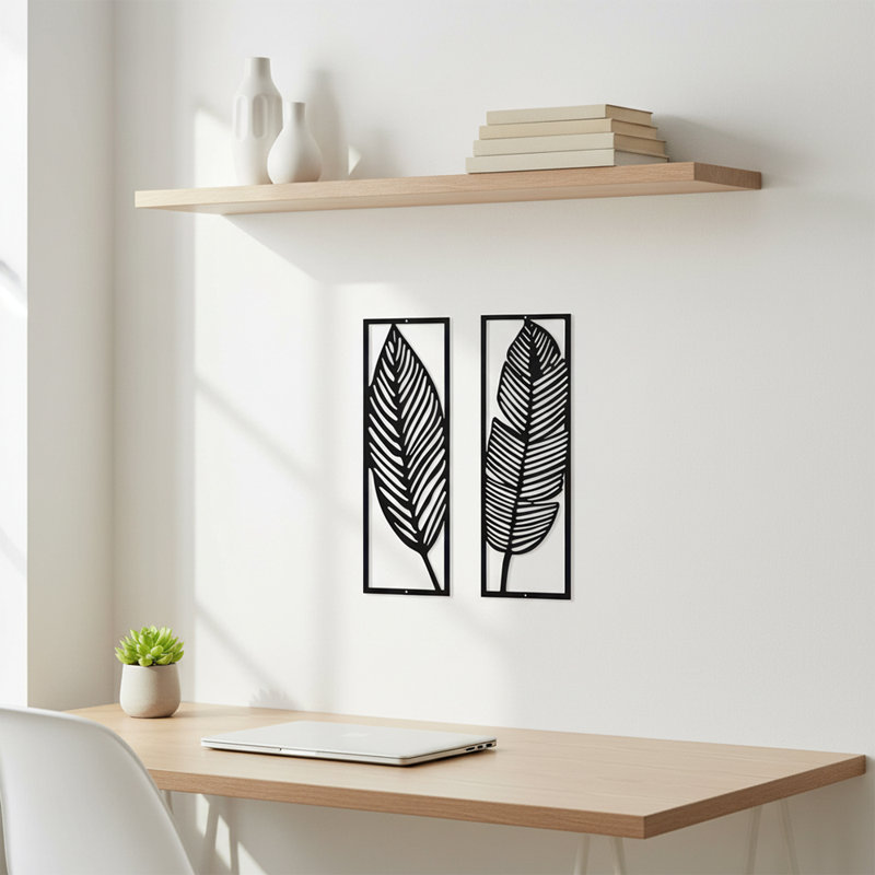 Feuille de palmier en métal noir, art mural feuille tropicale
