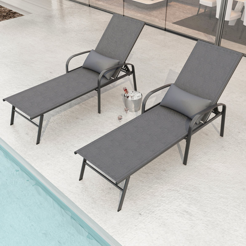 Ensemble de 2 pièces pour patio, piscine, salon, couleur grise avec coussin, 2