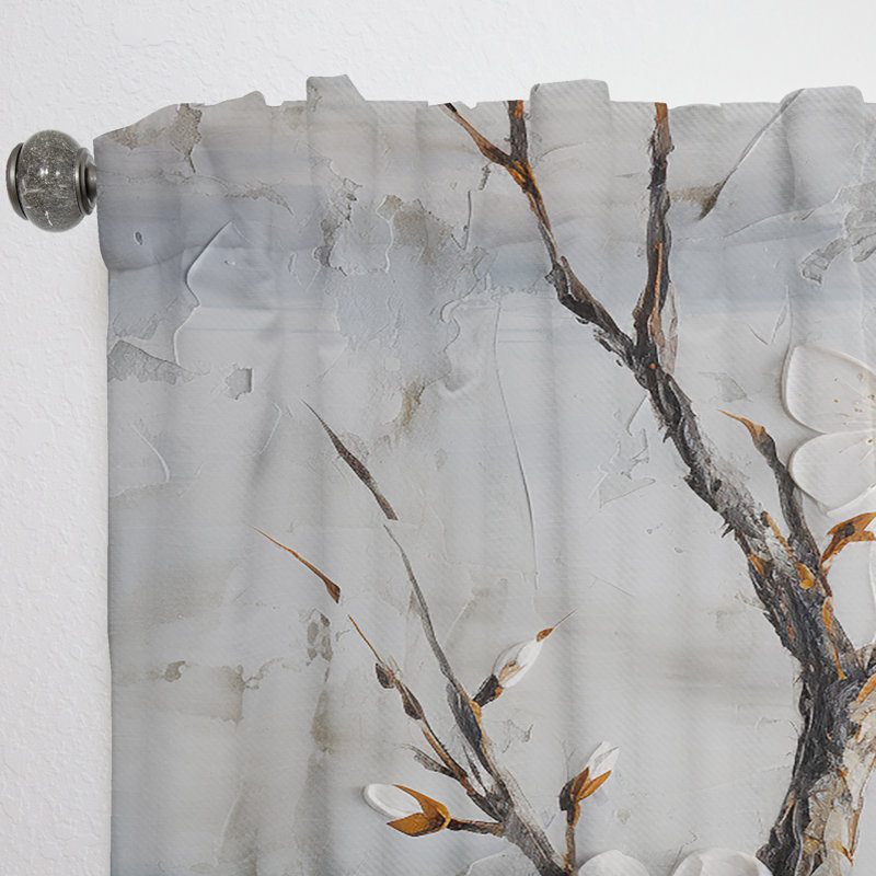 Minimalisme blanc et gris Cherry Blossom - Rideau floral obscurcissant Cherry Blossom - 1 panneau, L 52 po x L 84 po