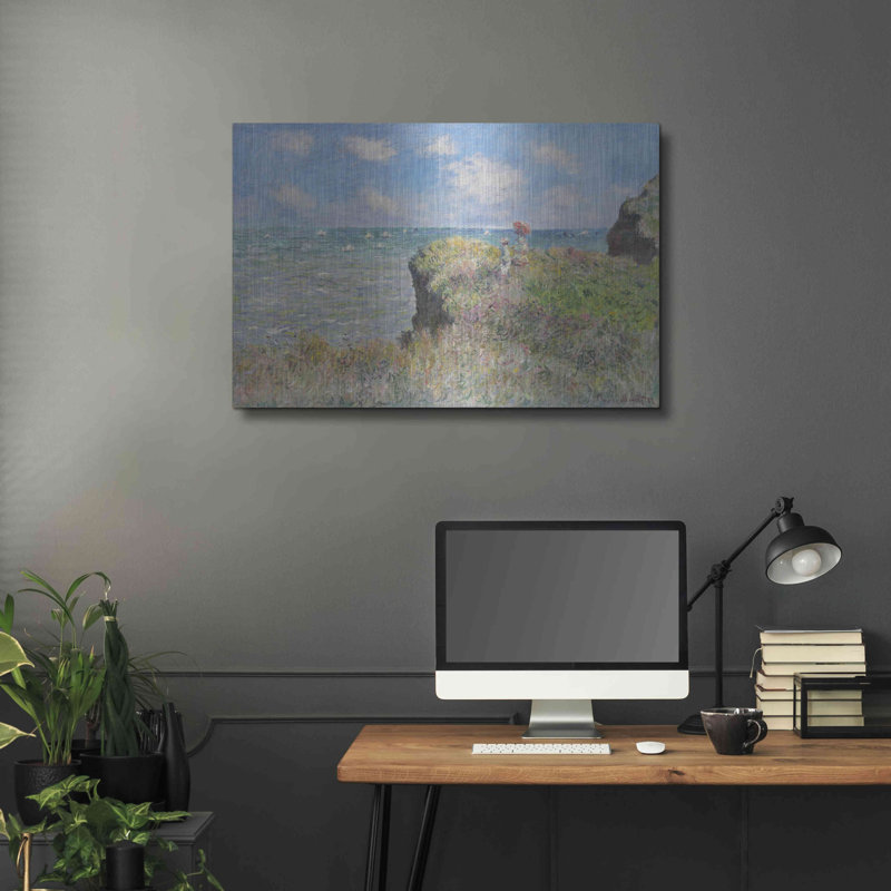 «Cliff Walk At Pourville» par Claude Monet, art mural en métal, H 24 po x l 36 po