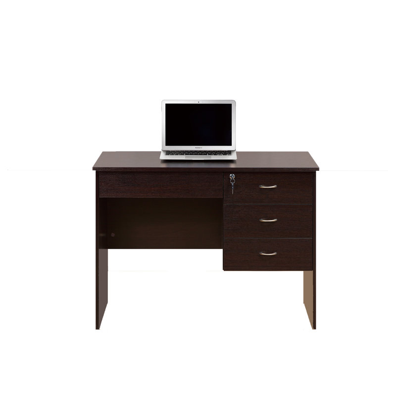 Bureau d'étudiant espresso avec trois tiroirs verrouillables et glissières en métal, poste de travail l 39,5 po x P 19,75 po avec panneau de modestie