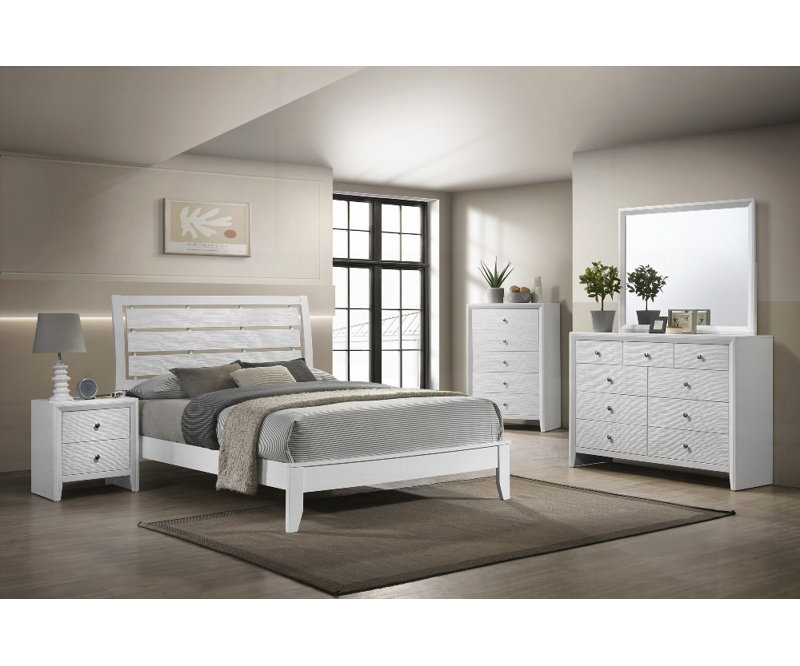 1pièce grand lit à panneau à finition blanche sans sommier, robuste et amp; Mobilier de chambre à coucher en bois durable