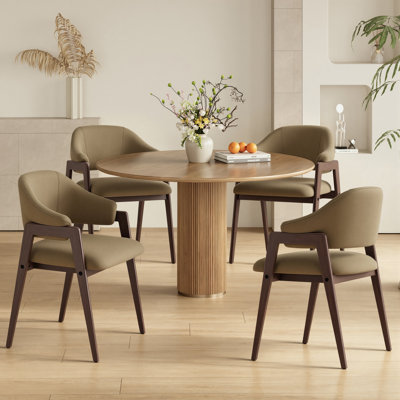 Modern Velvet Accent Chair with Solid Wood Leg, Upholstered Armchair for Living Room, Dining Room & Office, Ergonomic Curved Backrest