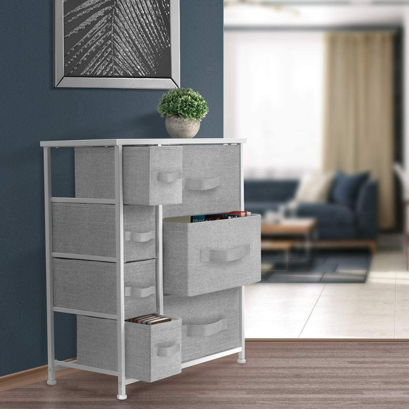 Commode 7 tiroirs Sorbus, Blanc / Gris
