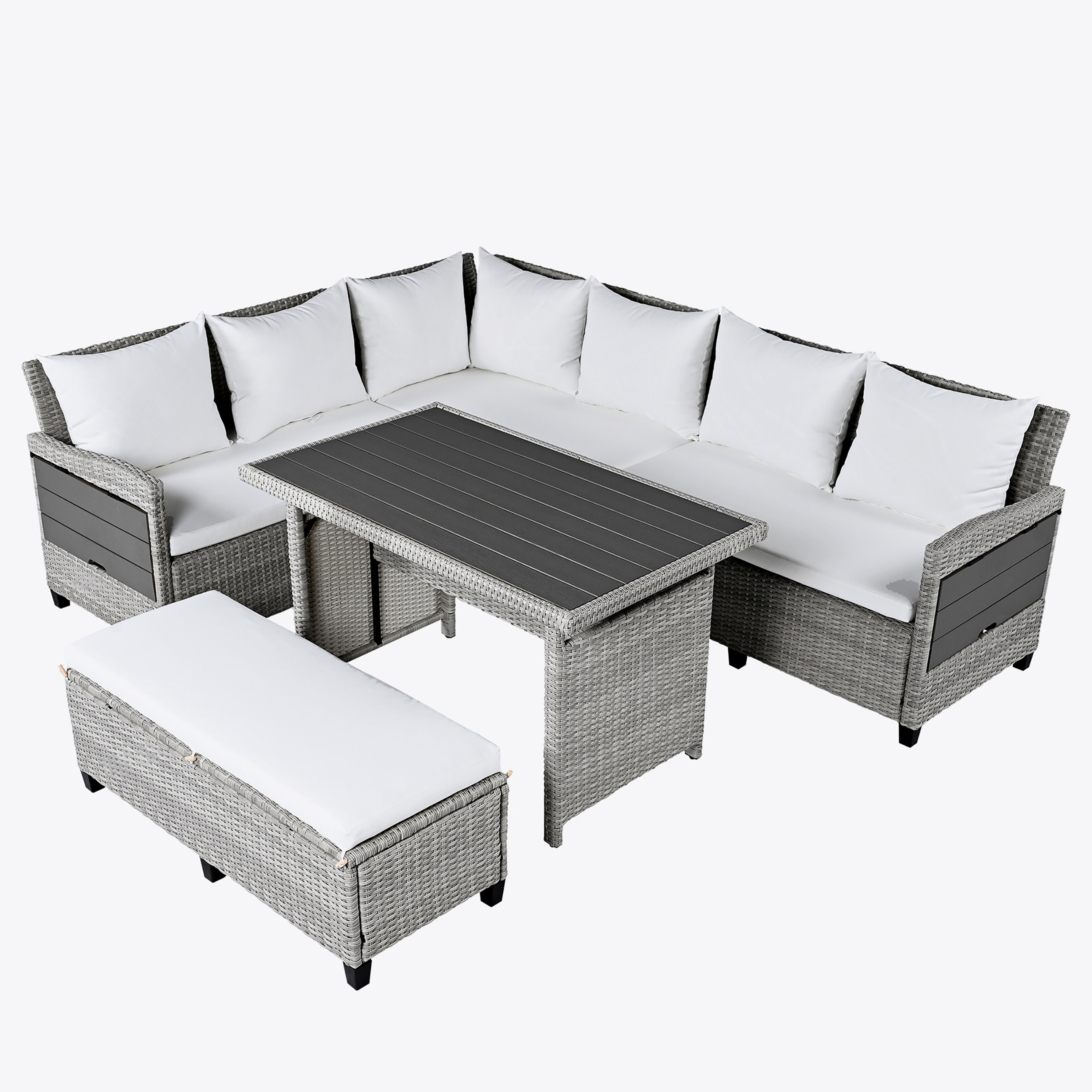 Rosecliff Heights 5-Piece Outdoor Patio Sofa Set, Sectional PE L-Shaped Garden Furniture Set ...