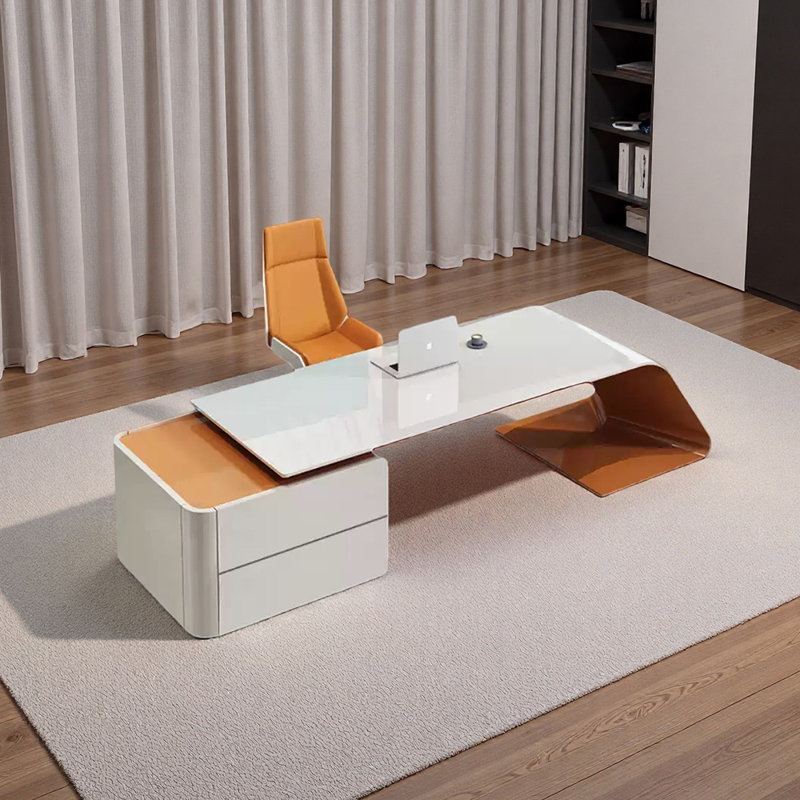Fleischer Desk and Chair Set, 29.53" H x 62.99" W x 31.5" D, White/Orange