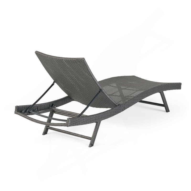 Set Of 2 Patio Weather Resistant PE Wicker Chaise Lounge, Gray, 2