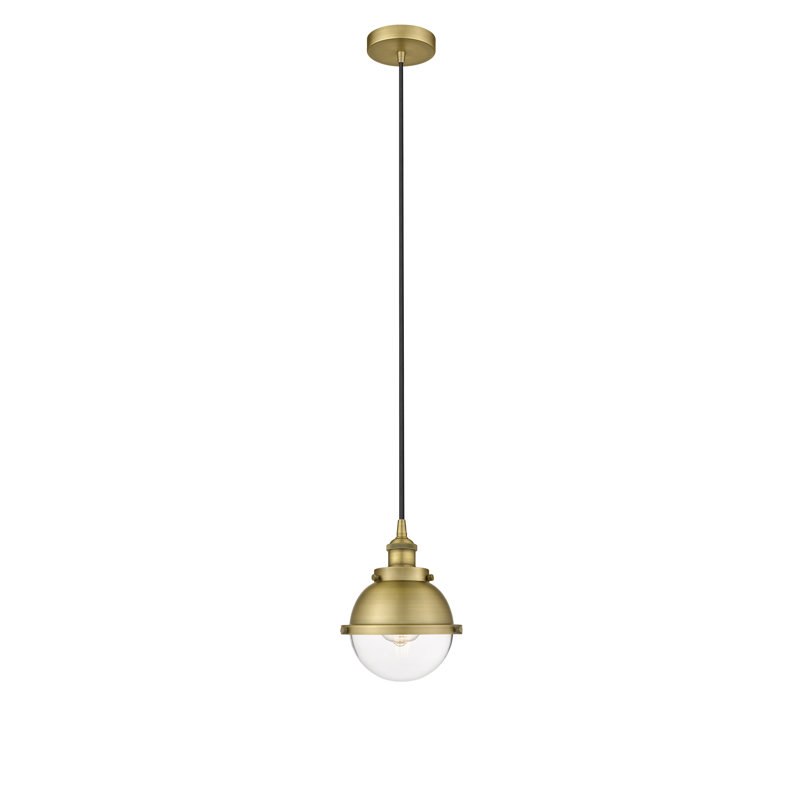 Luminaire suspendu simple à 1 lumière Laklyn, Laiton brossé, Transparent, H 10 po x l 7,25 po x P 7,25 po