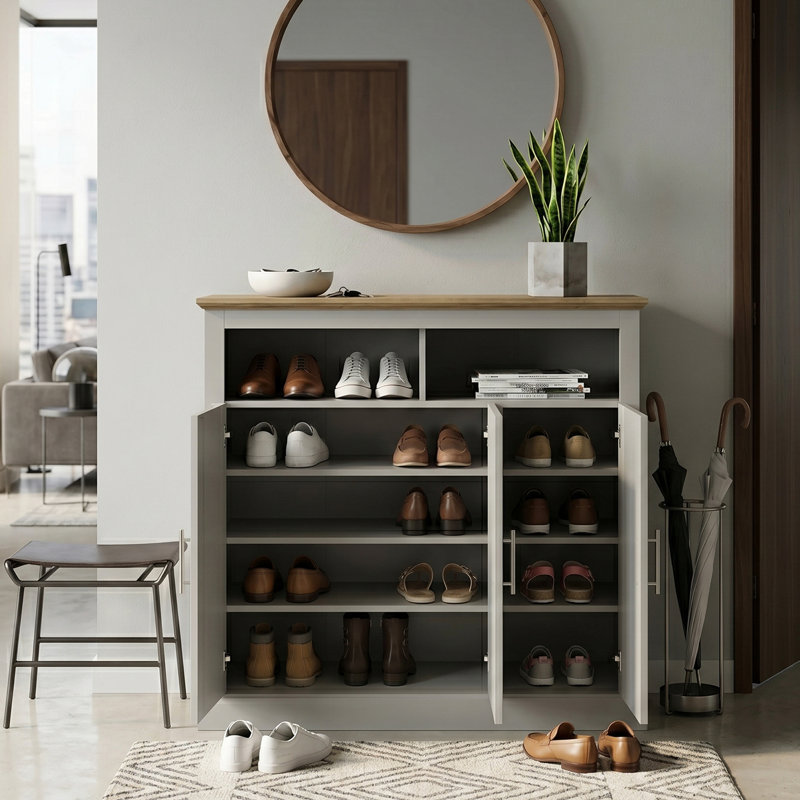 Sufy 3ft 3 Door Shoe Cabinet, Light Grey