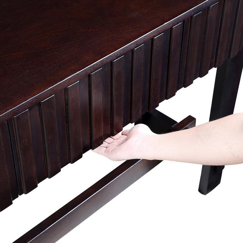 Table console 52 po à 3 tiroirs, entrée avant cannelée avec pieds en bois massif pour salon, Espresso