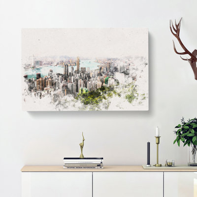 Hong Kong Skyline Watercolour - Wrapped Canvas