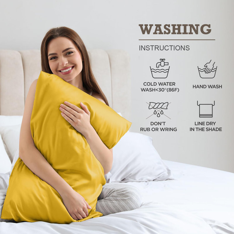 Luxe Mulberry Silk Pillowcases with Hidden Zipper (Set of 2), Queen Pillowcase, Mimosa