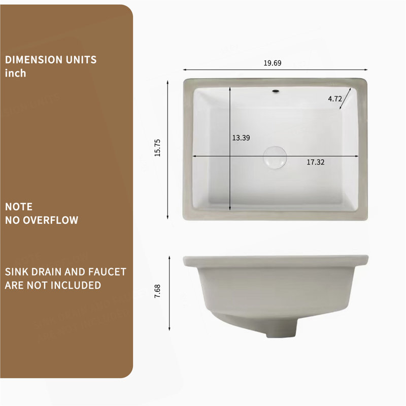 Lavabo de salle de bain rectangulaire encastré, lavabo de salle de bain encastré rectangulaire, lavabo en céramique blanc avec trop-plein