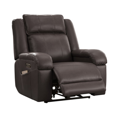 Zero zero clearence recliner  Power Recliner With Dual Motor Adjustable Headrest, Scratch-Resistant Faux Leather, USB Charging, Dark Brown