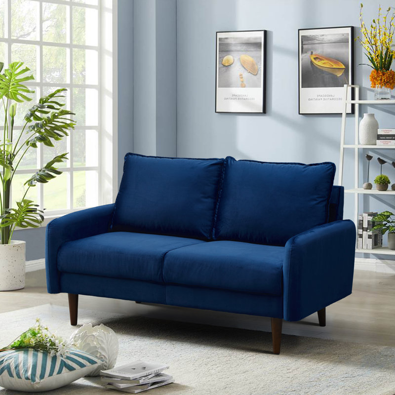 Genghis 58.3" Velvet Rolled Arm Loveseat , Prussian Blue