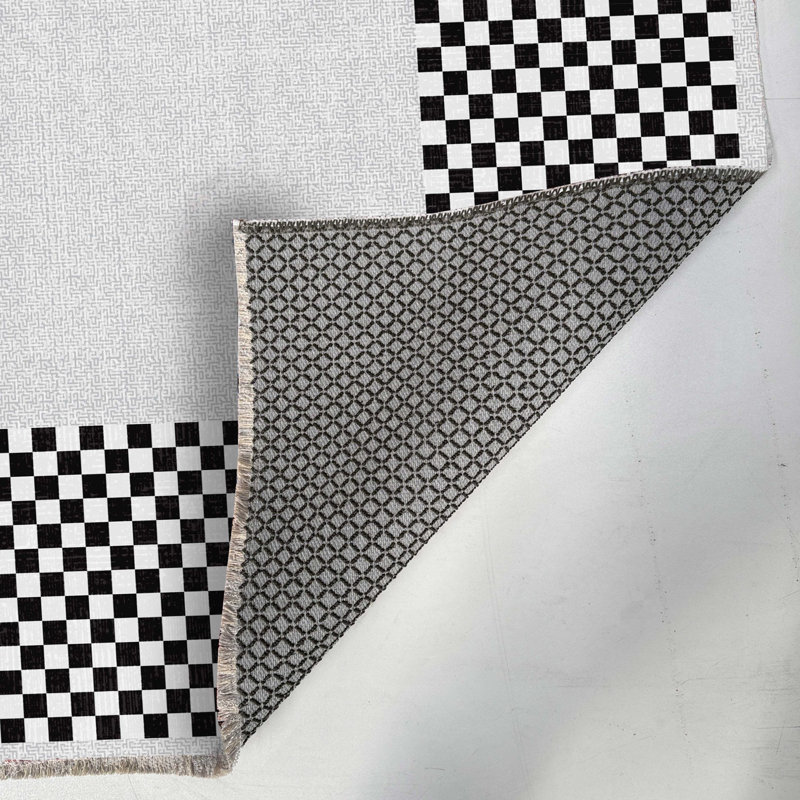 Tapis chenille gris et noir au design moderne, antidérapant et lavable, idéal pour la cuisine, le corridor ou le salon.