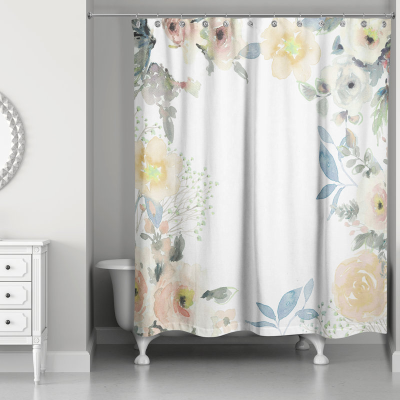 Rideau de douche simple à motif floral Warrenup, Jaune