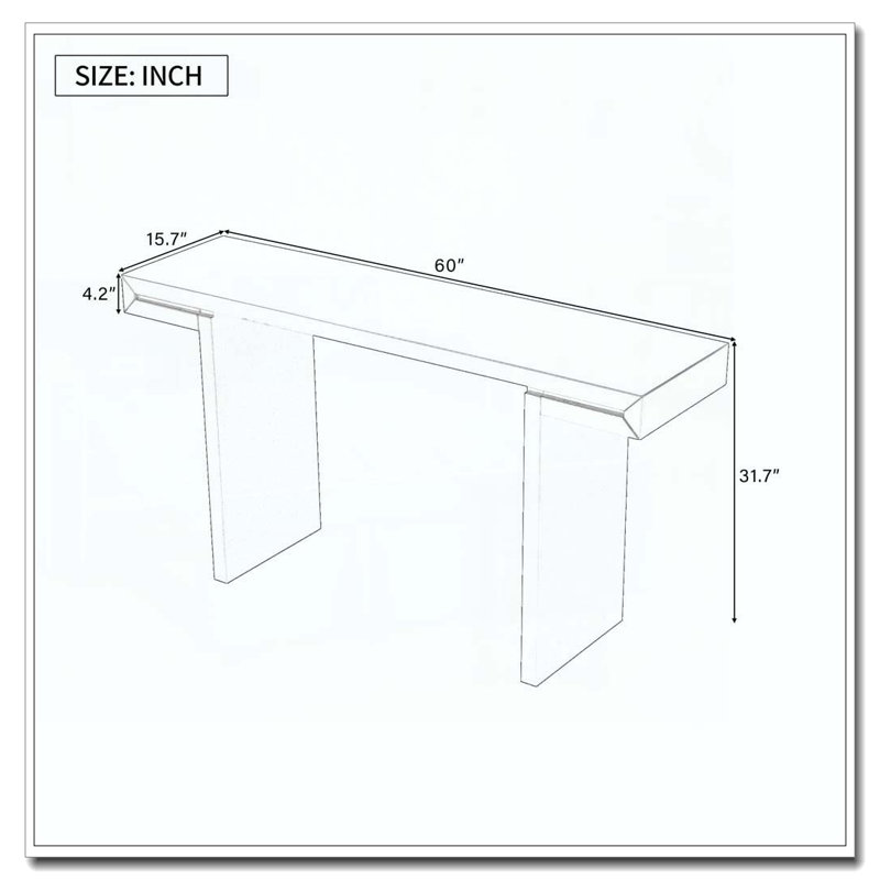 Console de 60 pouces avec lignes géométriques épurées, table d'entrée élégante avec finition peinte et pieds réglables, Blanc