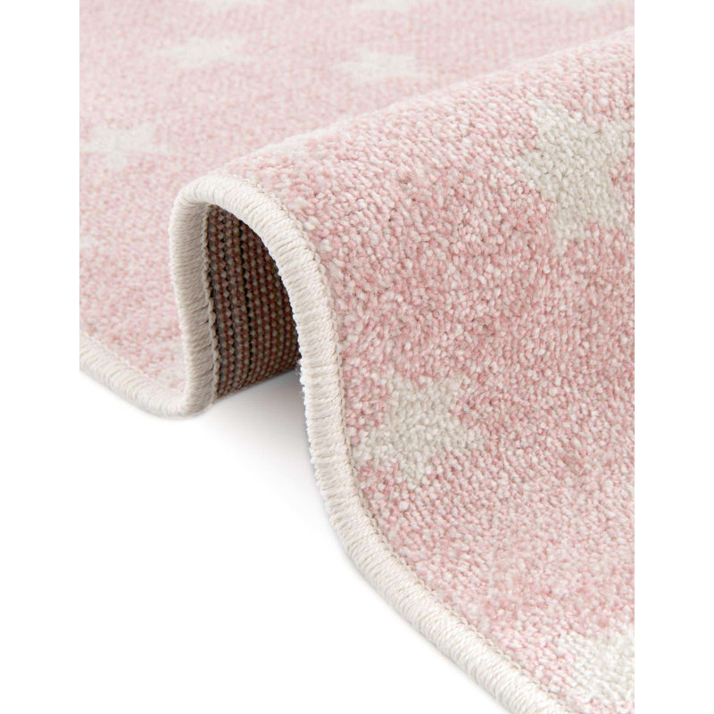 Pink and Ivory Rectangular Kids' Star Pattern Rug