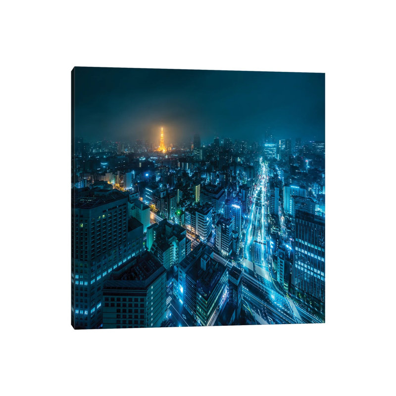 Tokyo at Night with Illuminated Tokyo Tower 1 Piece Wrapped Canvas Wall Art, 30.48 cm H x 30.48 cm W