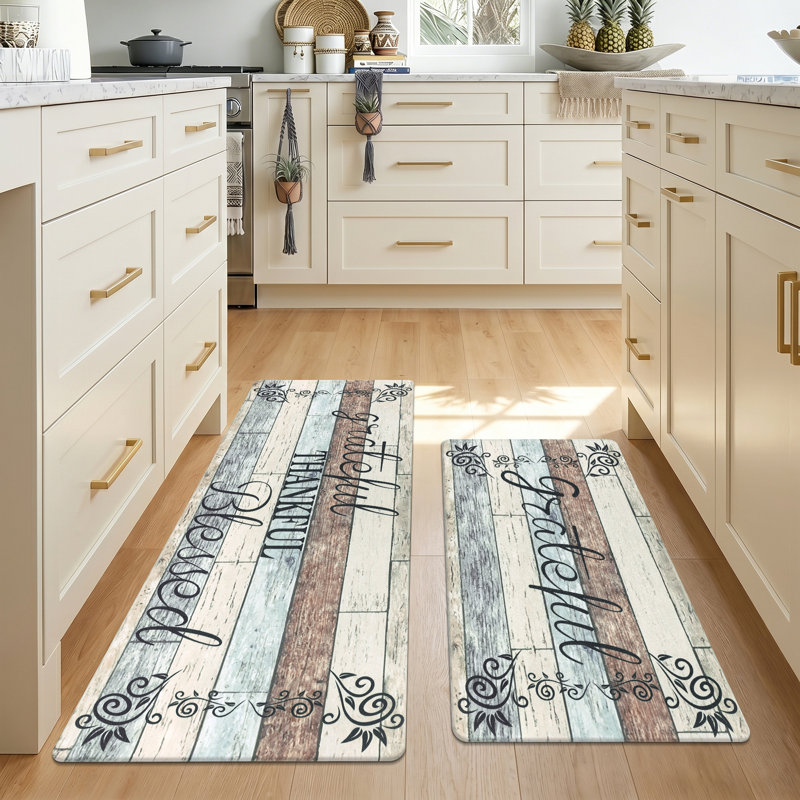 Tapis et tapis de cuisine anti-fatigue (ensemble de 2), Bleu sarcelle/brun/beige