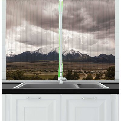 2 Piece Clouds and Snow Capped Mountains in Colorado Dramatic Sky Overcast Gloomy Weather Kansas Kitchen Curtain Set -  East Urban Home, 67F8236557964B7FBBB27445A96BC11E