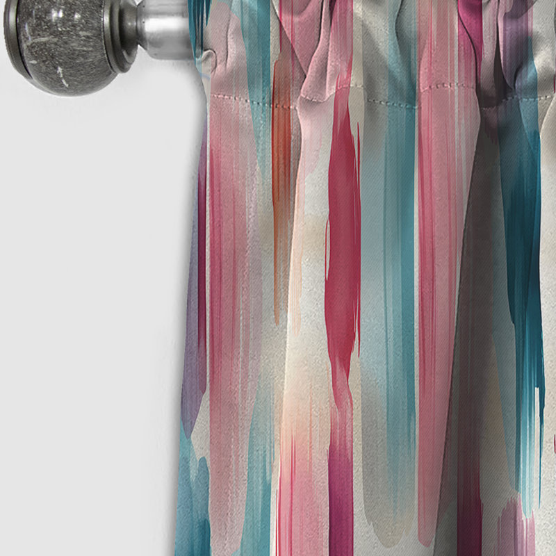 Blue And Pink Artist Strokes Line Pattern Bliss II - Stripped Blackout Curtain - 1 Panels, 52" W x 108" L