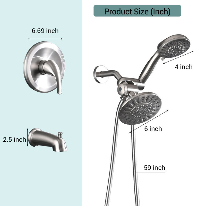 2 In 1 Shower Faucets Set With 6 Function Hand Shower & Tub Faucet, Brushed Nickel