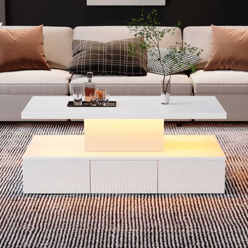 Pedestal Coffee Table with Storage, White