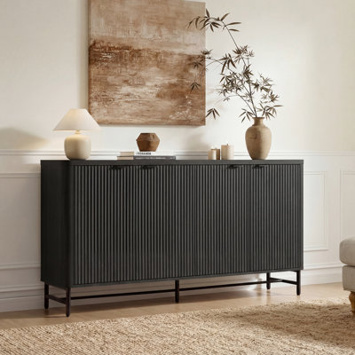 Wide Fluted Sideboard Buffet Cabinet with Adjustable Shelves, Modern Storage Credenzas for Dining Room and Living Room
